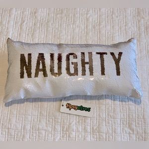 Naughty Elves Naughty Nice Reversible Sequin Christmas Pillow NWT
